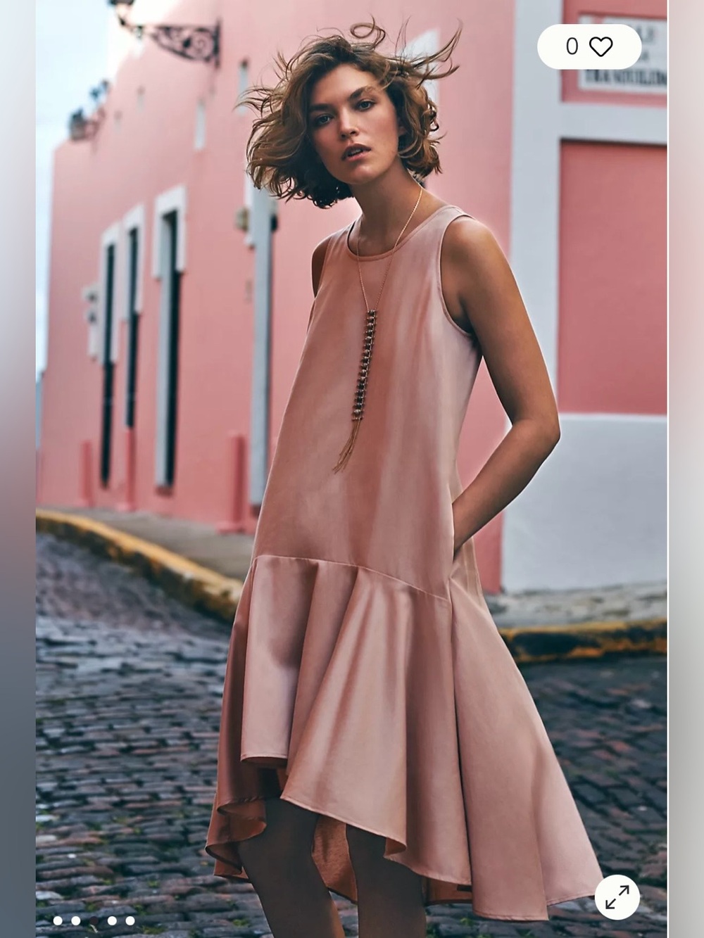 Maeve Anthropologie Camellia Drop Waist Dress L Blush pink Coastal Linen